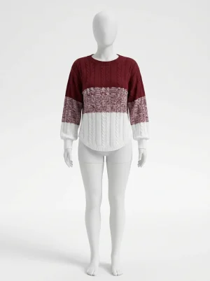 Pull torsadé acrylique manches lanternes décontracté femme - Vue 1 - Pull torsadé