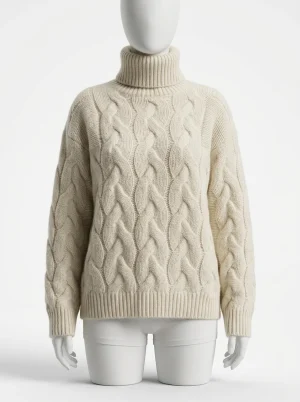 Pull torsadé cachemire épais col roulé femme ample - Vue 1 - Pull torsadé