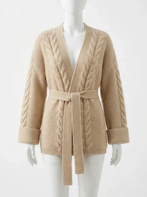 Pull torsadé cachemire épais long ceinture femme décontracté - Vue 1 - Pull torsadé