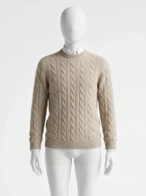 Pull torsadé cachemire homme épais col rond élégant - Vue 1 - Pull torsadé