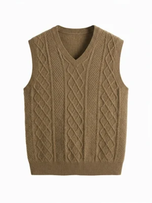 Pull torsadé cachemire pur sans manche homme classique - Vue 1 - Pull torsadé
