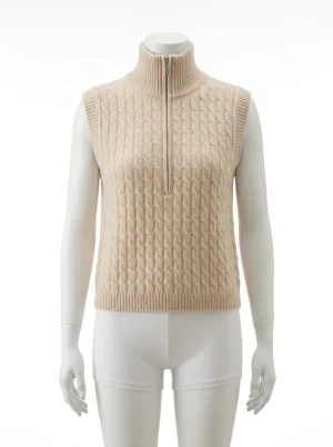 Pull torsadé cachemire pur sans manche zippé femme - Vue 1 - Pull torsadé