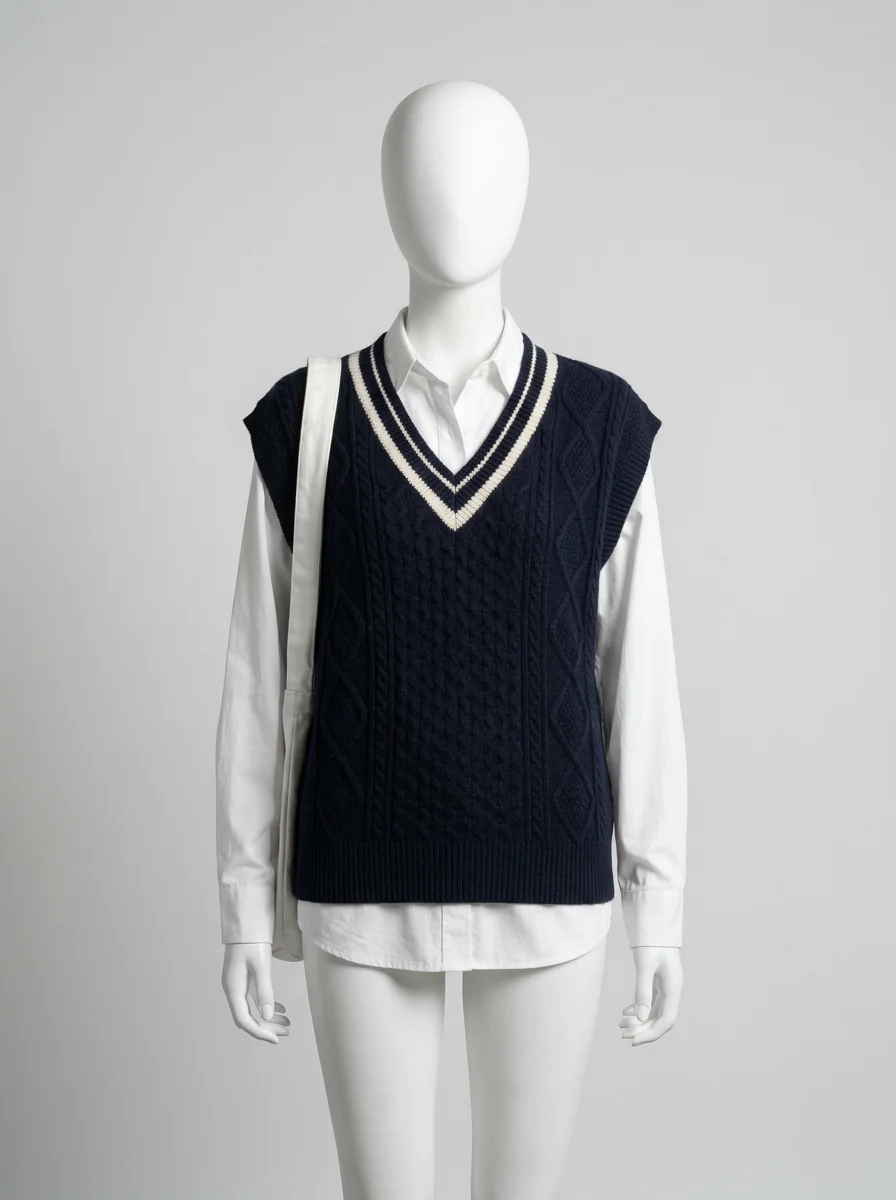 Pull torsadé cachemire sans manche col v vintage femme - Vue 10 - Pull torsadé
