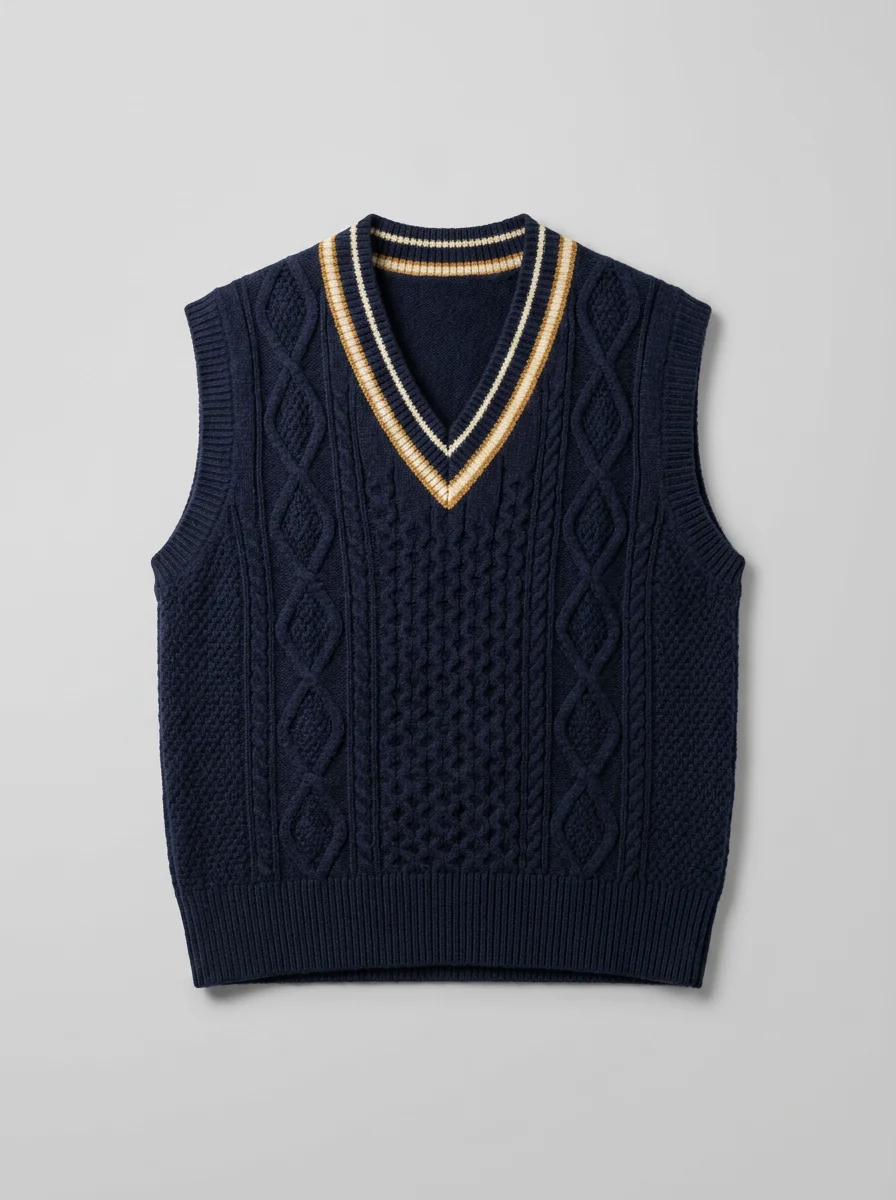 Pull torsadé cachemire sans manche col v vintage femme - Vue 13 - Pull torsadé
