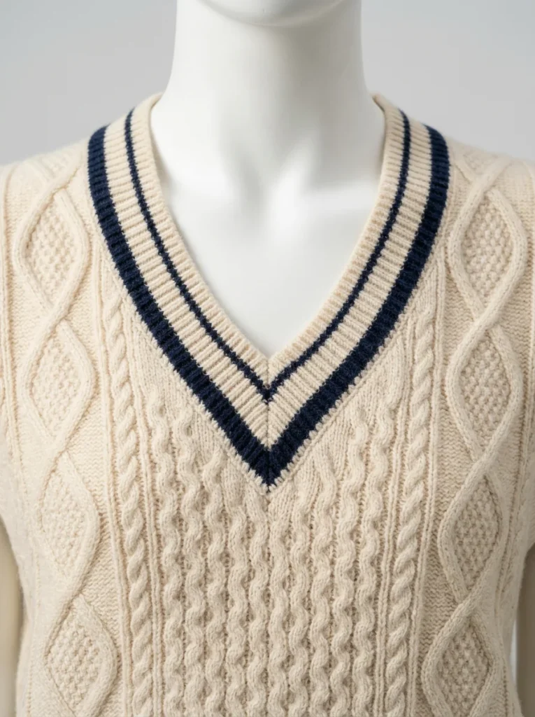 Pull torsadé cachemire sans manche col v vintage femme - Vue 3 - Pull torsadé