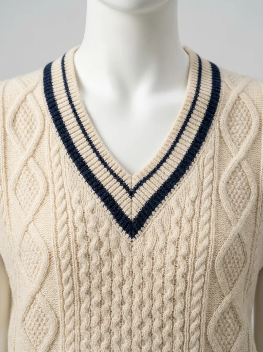 Pull torsadé cachemire sans manche col v vintage femme - Vue 3 - Pull torsadé