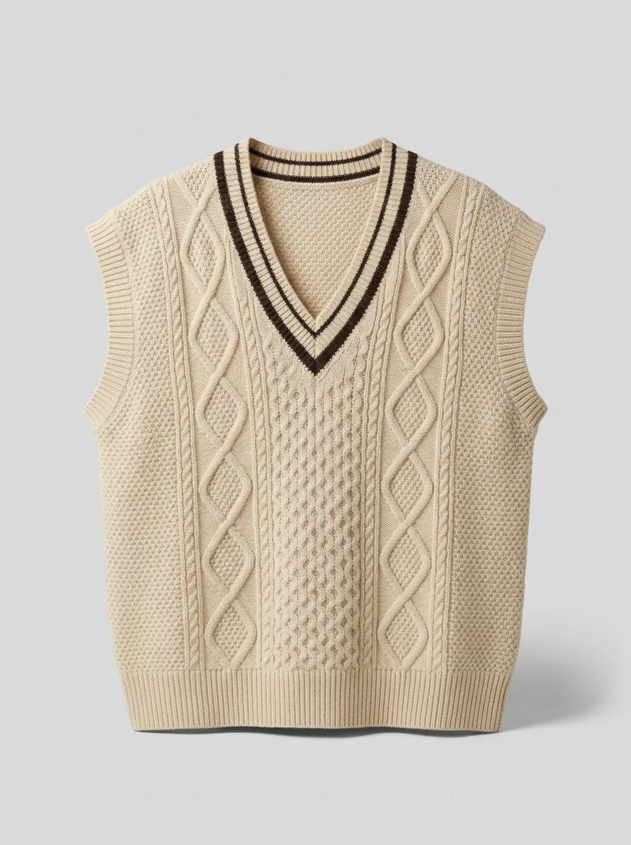 Pull torsadé cachemire sans manche col v vintage femme - Vue 6 - Pull torsadé