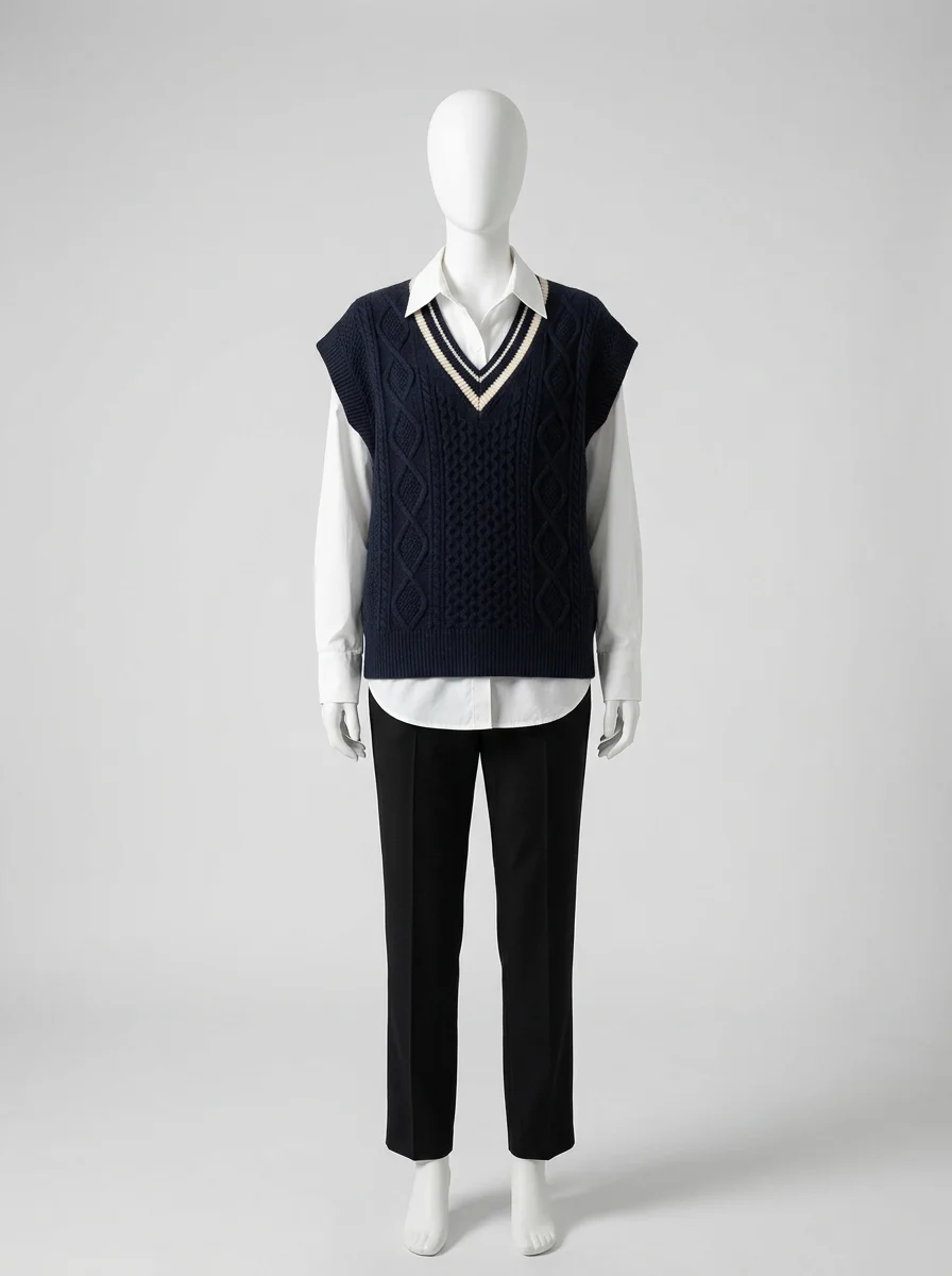 Pull torsadé cachemire sans manche col v vintage femme - Vue 7 - Pull torsadé