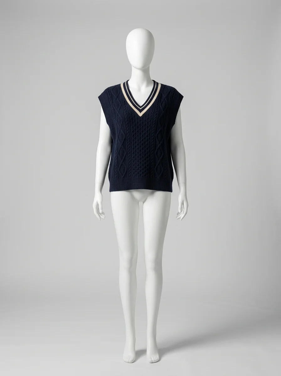 Pull torsadé cachemire sans manche col v vintage femme - Vue 8 - Pull torsadé