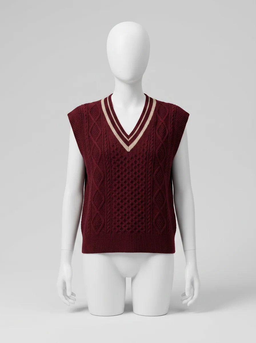 Pull torsadé cachemire sans manche col v vintage femme - Vue 9 - Pull torsadé
