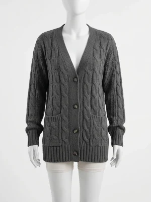 Pull torsadé cardigan boutonné poches quotidien femme - Vue 1 - Pull torsadé