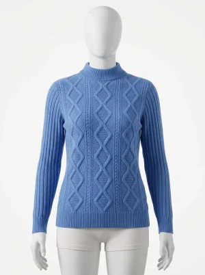 Pull torsadé col cheminée homme jacquard élégant - Vue 1 - Pull torsadé