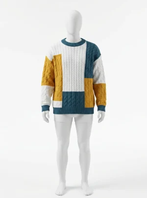 Pull torsadé col rond homme color block décontracté - Vue 1 - Pull torsadé