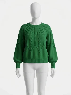 Pull torsadé col rond mailles denses femme coupe décontractée - Vue 1 - Pull torsadé