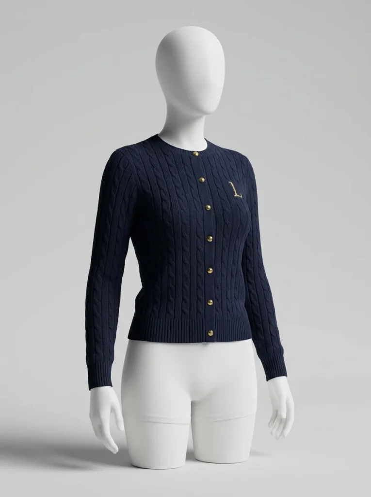 Pull torsadé coton bio cardigan ajusté style collège - Vue 2 - Pull torsadé