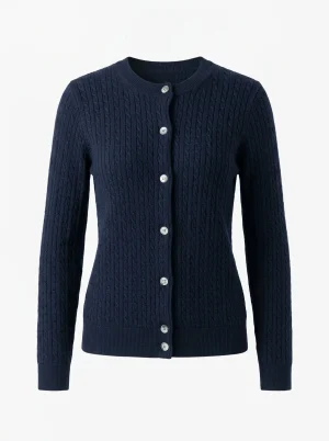 Pull torsadé coton boutonné col rond femme élégant - Vue 1 - Pull torsadé