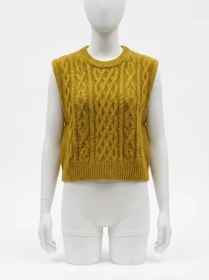 Pull torsadé coton col rond sans manche coupe courte femme - Vue 1 - Pull torsadé