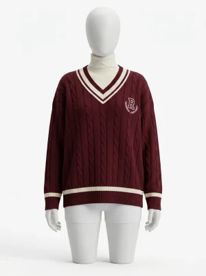 Pull torsadé coton col v ample quotidien femme - Vue 1 - Pull torsadé