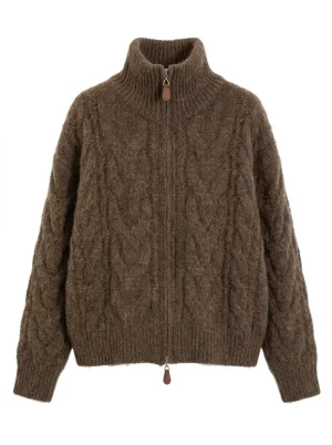 Pull torsadé coton double zip ample décontracté femme - Vue 1 - Pull torsadé