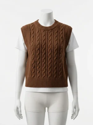 Pull torsadé coton sans manche femme vintage chic - Vue 1 - Pull torsadé