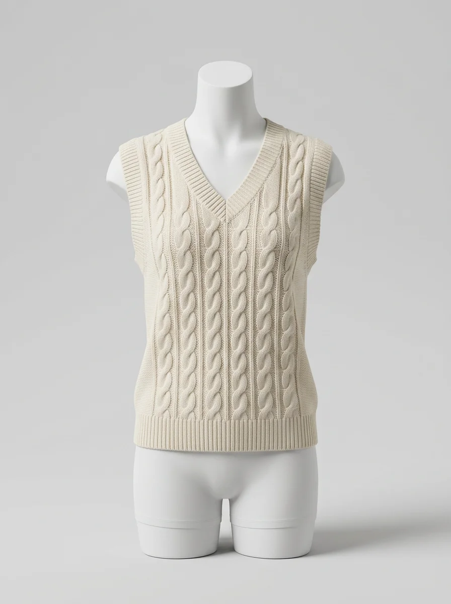 Pull torsadé coton sans manche femme vintage chic - Vue 11 - Pull torsadé