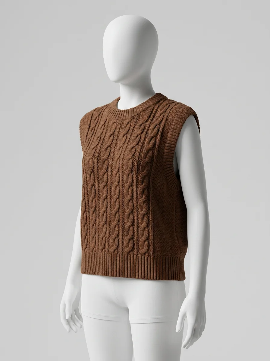 Pull torsadé coton sans manche femme vintage chic - Vue 2 - Pull torsadé