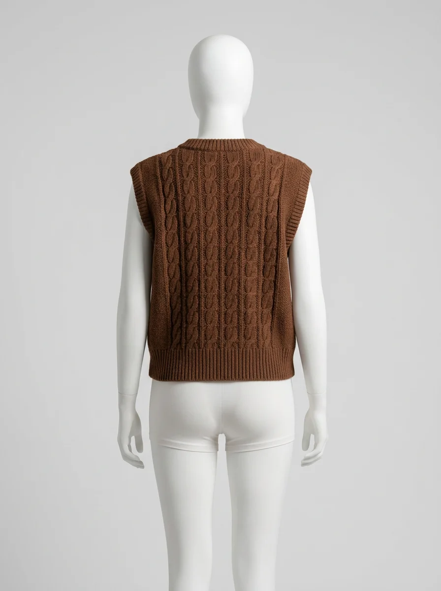 Pull torsadé coton sans manche femme vintage chic - Vue 4 - Pull torsadé