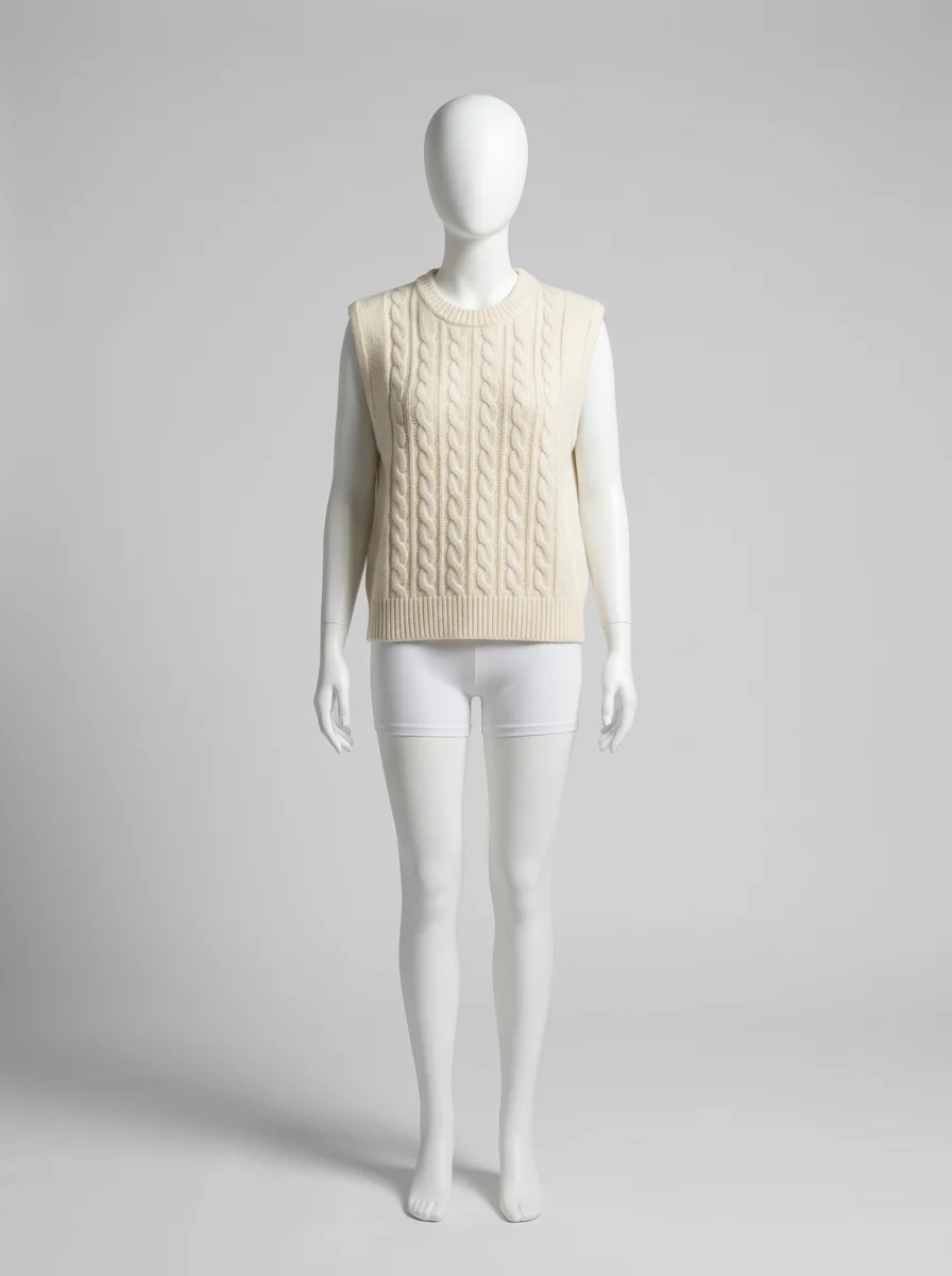 Pull torsadé coton sans manche femme vintage chic - Vue 6 - Pull torsadé