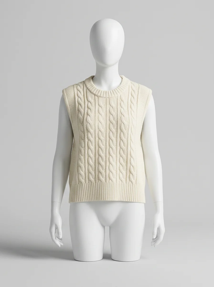 Pull torsadé coton sans manche femme vintage chic - Vue 7 - Pull torsadé