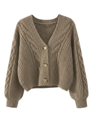 Pull torsadé court style coréen femme élégant - Vue 1 - Pull torsadé