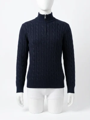 Pull torsadé demi-zip col montant business casual homme - Vue 1 - Pull torsadé