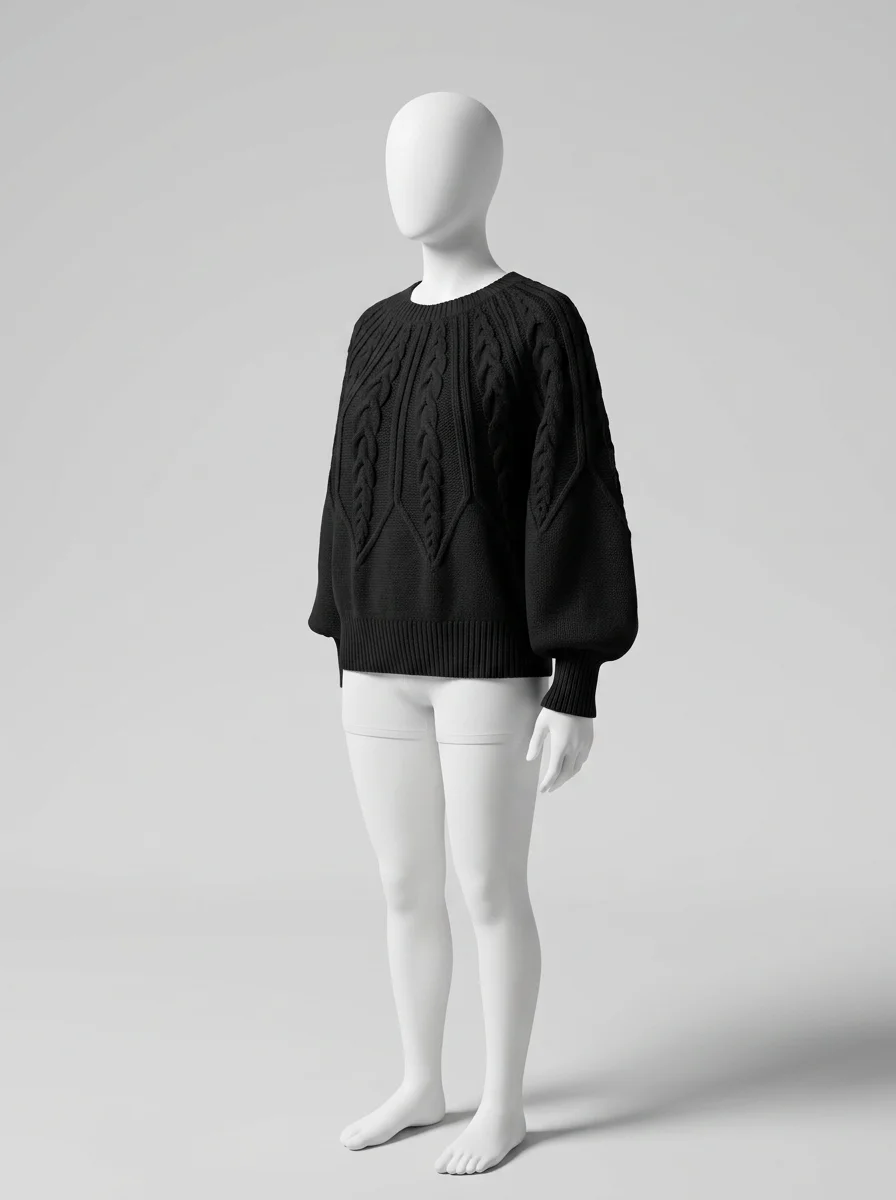 Pull torsadé femme ample chaud style minimaliste - Vue 2 - Pull torsadé