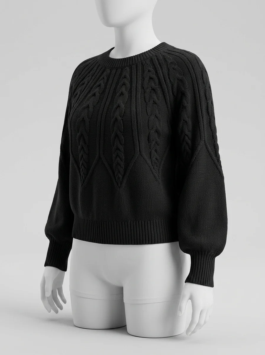 Pull torsadé femme ample chaud style minimaliste - Vue 3 - Pull torsadé