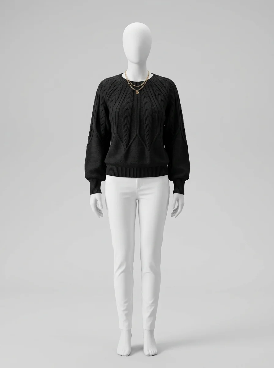 Pull torsadé femme ample chaud style minimaliste - Vue 4 - Pull torsadé