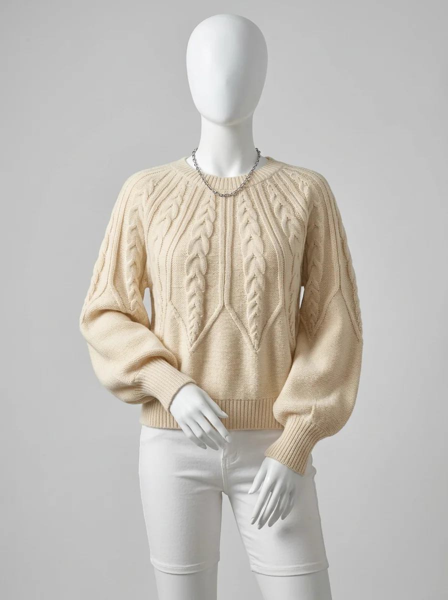 Pull torsadé femme ample chaud style minimaliste - Vue 6 - Pull torsadé