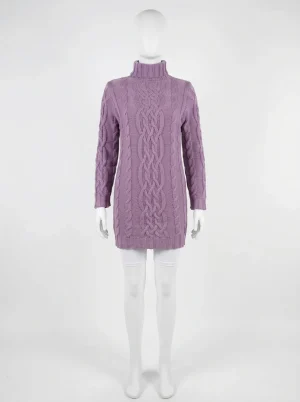 Pull torsadé femme long col montant décontracté - Vue 1 - Pull torsadé