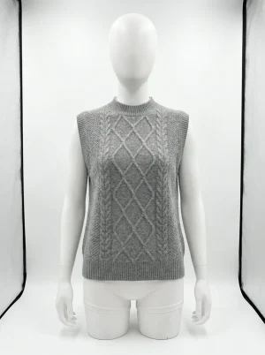 Pull torsadé laine australienne sans manche bureau femme - Vue 1 - Pull torsadé