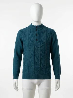 Pull torsadé laine col boutonné mailles épaisses homme premium - Vue 1 - Pull torsadé