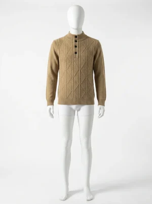 Pull torsadé laine homme épais col boutonné élégant - Vue 1 - Pull torsadé