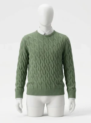 Pull torsadé laine mérinos homme col rond épais - Vue 1 - Pull torsadé