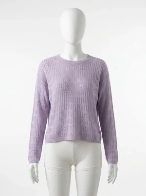 Pull torsadé lin coton maille ajourée femme - Vue 1 - Pull torsadé