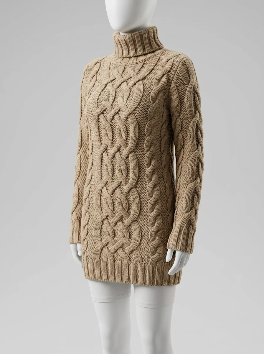 Pull torsadé long femme style vintage épais décontracté - Vue 2 - Pull torsadé