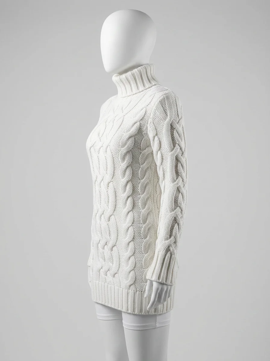 Pull torsadé long femme style vintage épais décontracté - Vue 3 - Pull torsadé