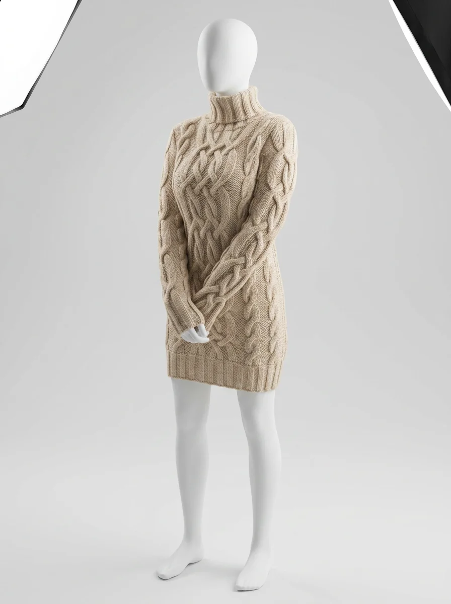 Pull torsadé long femme style vintage épais décontracté - Vue 5 - Pull torsadé