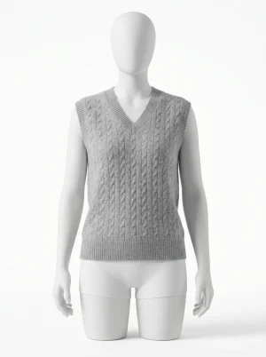 Pull torsadé mérinos sans manche col v homme épais - Vue 1 - Pull torsadé