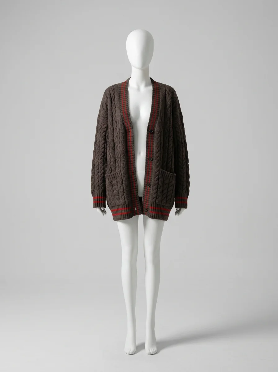 Pull torsadé oversize col v style collège femme décontracté - Vue 6 - Pull torsadé