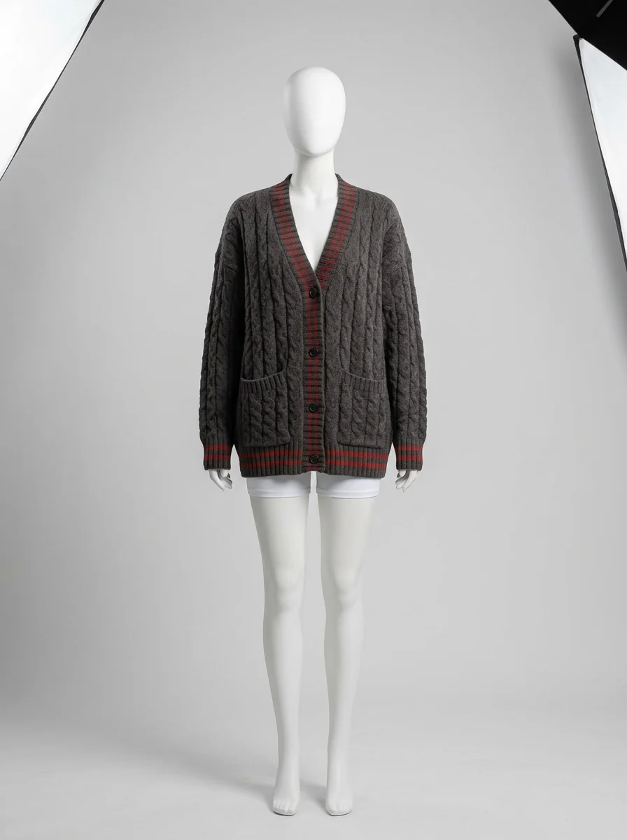Pull torsadé oversize col v style collège femme décontracté - Vue 7 - Pull torsadé