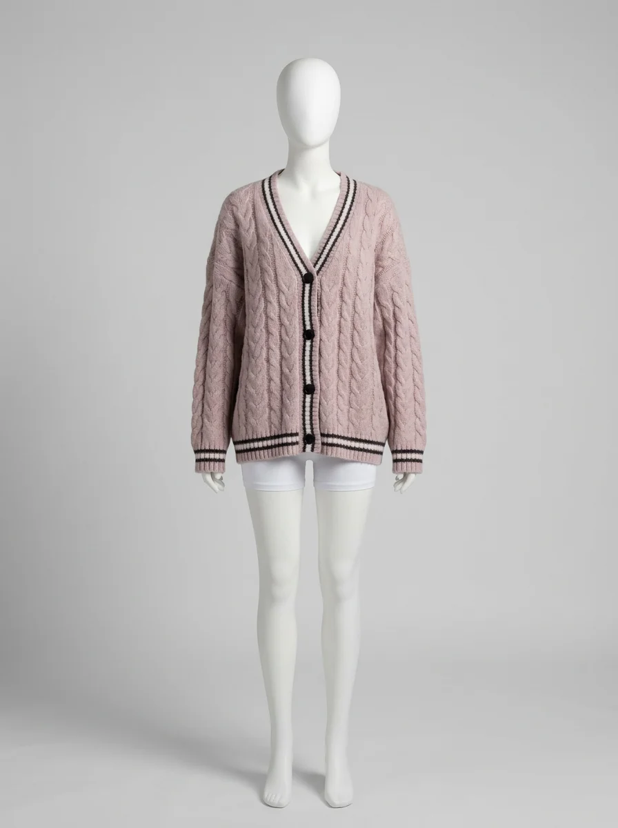 Pull torsadé oversize col v style collège femme décontracté - Vue 9 - Pull torsadé