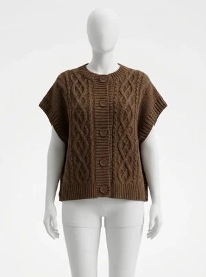 Pull torsadé sans manche boutonné vintage quotidien femme - Vue 1 - Pull torsadé