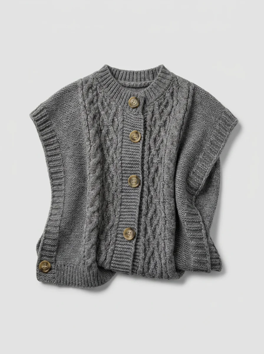 Pull torsadé sans manche boutonné vintage quotidien femme - Vue 12 - Pull torsadé